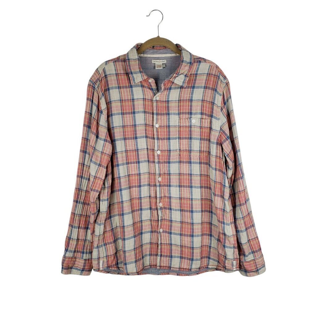 Carbon2Cobalt Double Thick Cotton Plaid Shirt Pink Blue Button Up Long Sleeve L